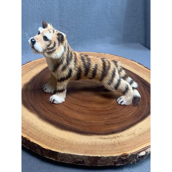 Realistic Tiger Figurine - Faux Fur & Handcrafted - 8" Lifelike Wild Cat Decor - Picture 9 of 9